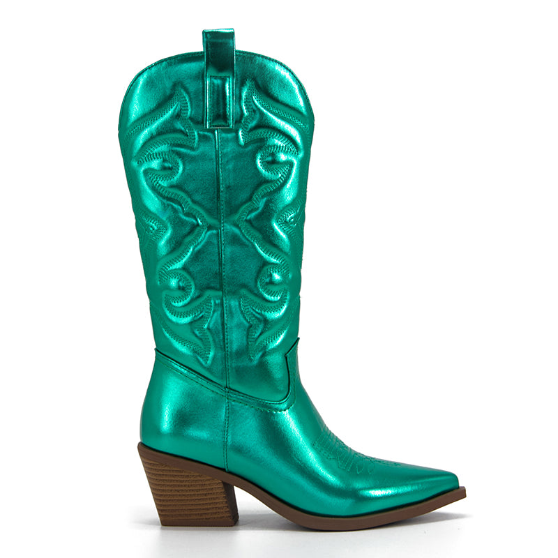 BOTA NAIARA MODELO TEXANA WESTERN METALIZADA CANO ALTO