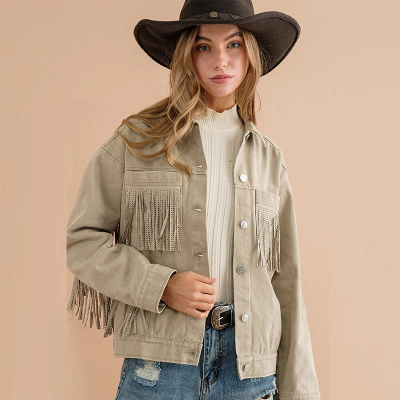 JAQUETA JEANS ANA COM FRANJAS