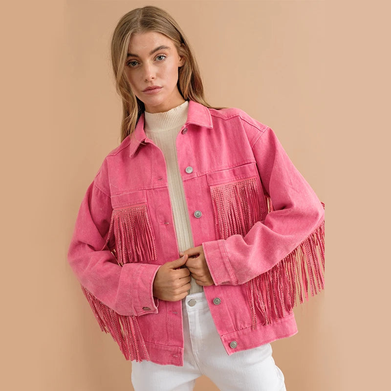 JAQUETA JEANS ANA COM FRANJAS