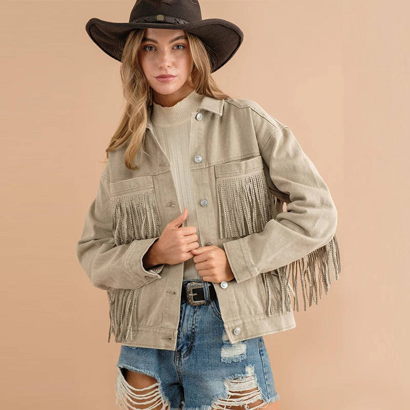 JAQUETA JEANS ANA COM FRANJAS