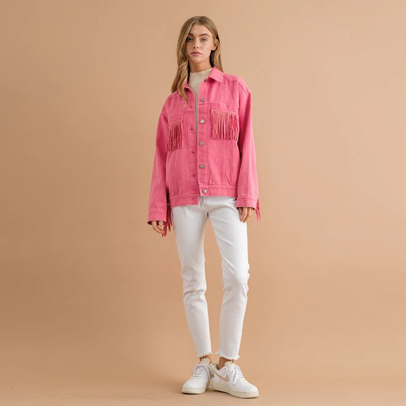 JAQUETA JEANS ANA COM FRANJAS