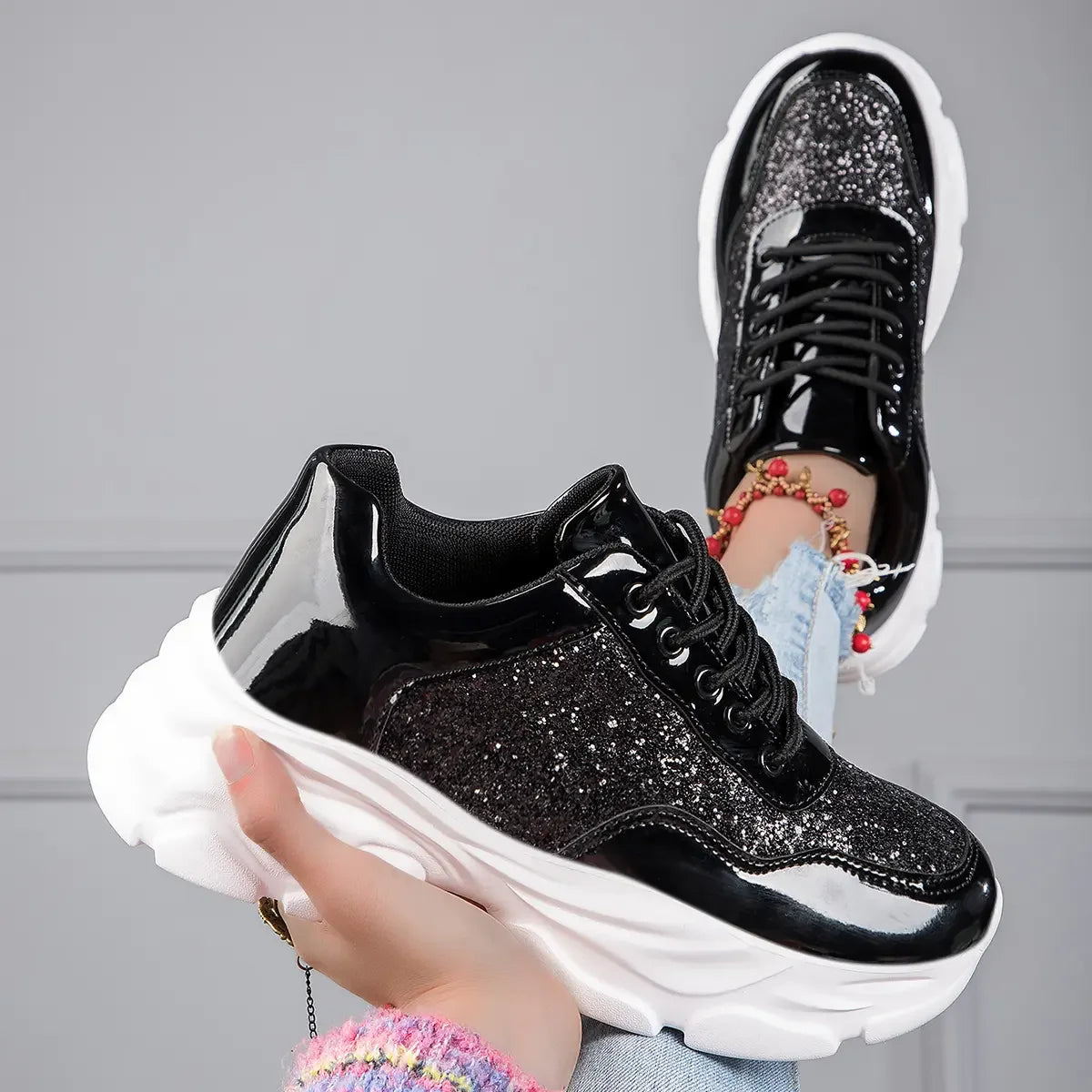 TÊNIS FEMININO LAURA SNEAKER COM BRILHO
