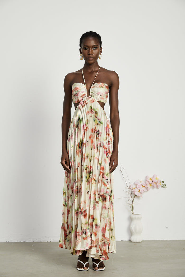 VESTIDO ANDREIA LONGO MAXI PLISSADO FLORAL