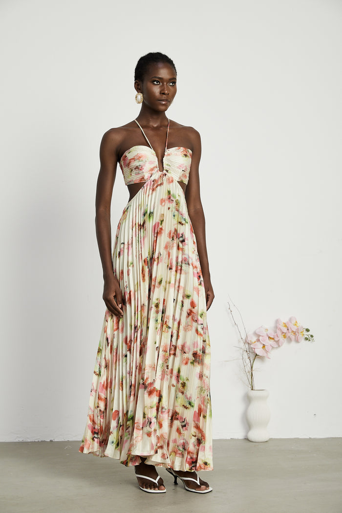 VESTIDO ANDREIA LONGO MAXI PLISSADO FLORAL