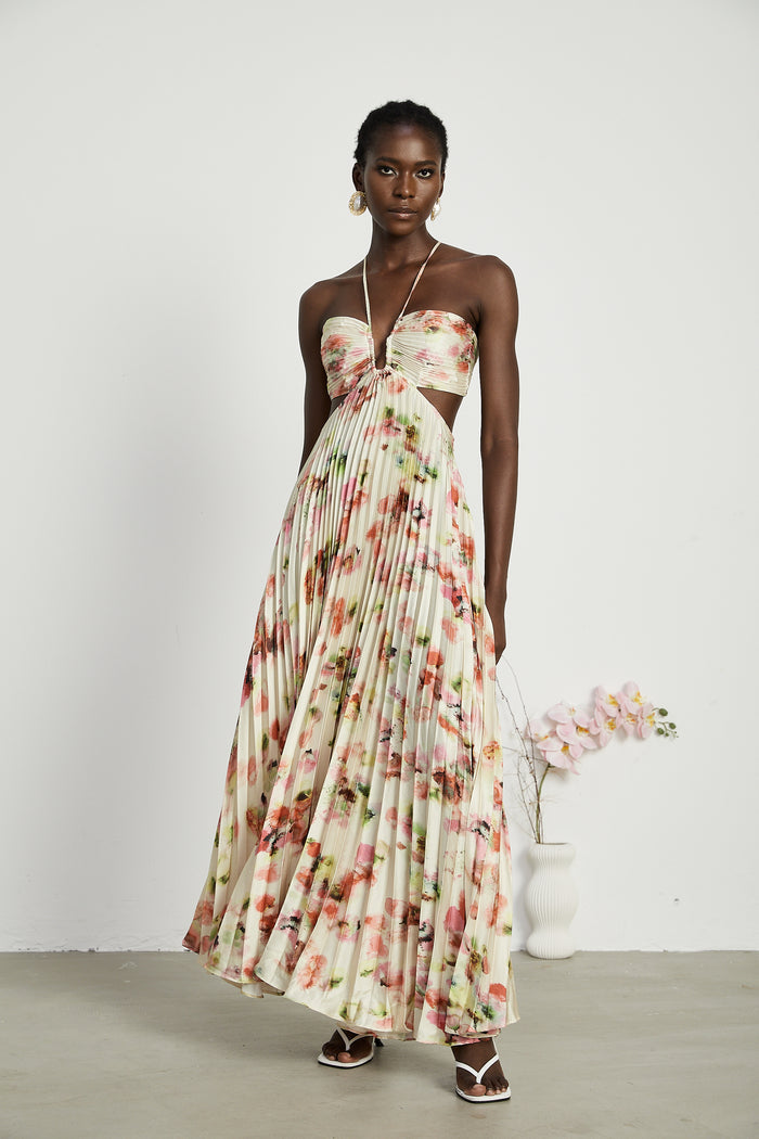 VESTIDO ANDREIA LONGO MAXI PLISSADO FLORAL