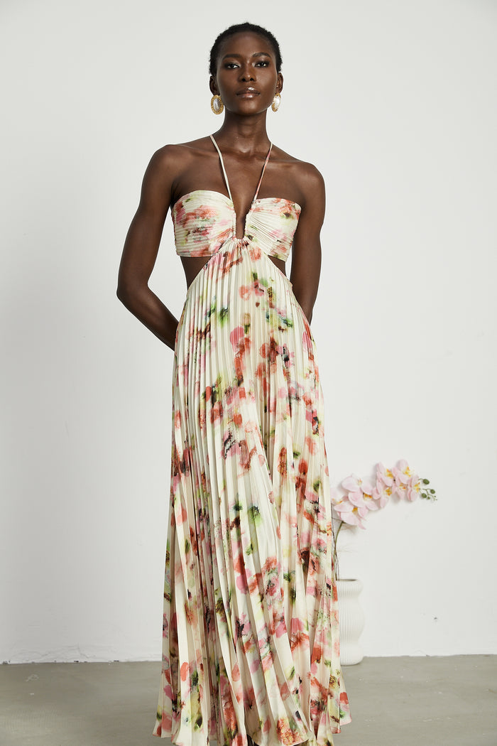 VESTIDO ANDREIA LONGO MAXI PLISSADO FLORAL