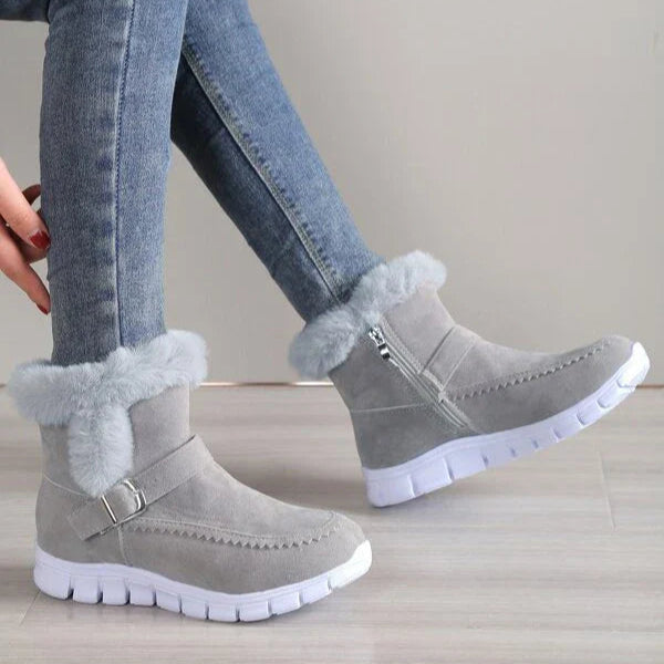 BOTA FEMININA DE INVERNO DONNA MISS AVELUDADA, ELEGANTE E COM SOLADO PLATAFORMA ANTIDERRAPANTE