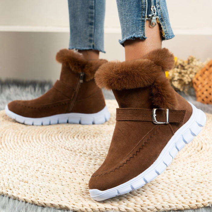 BOTA FEMININA DE INVERNO DONNA MISS AVELUDADA, ELEGANTE E COM SOLADO PLATAFORMA ANTIDERRAPANTE