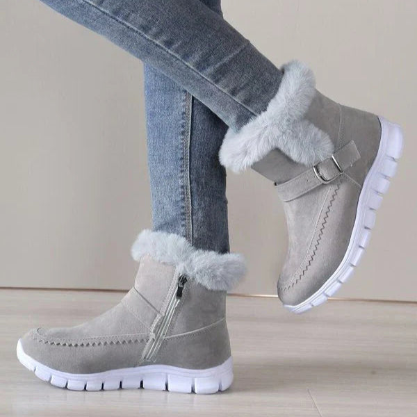 BOTA FEMININA DE INVERNO DONNA MISS AVELUDADA, ELEGANTE E COM SOLADO PLATAFORMA ANTIDERRAPANTE