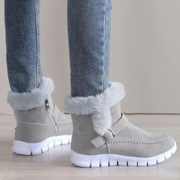 BOTA FEMININA DE INVERNO DONNA MISS AVELUDADA, ELEGANTE E COM SOLADO PLATAFORMA ANTIDERRAPANTE