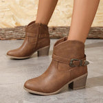 BOTA FEMININA DONNA MISS BIANCA MARROM – CANO CURTO WESTERN COM FIVELA E ZÍPER LATERAL