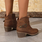 BOTA FEMININA DONNA MISS BIANCA MARROM – CANO CURTO WESTERN COM FIVELA E ZÍPER LATERAL