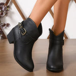 BOTA FEMININA DONNA MISS BIANCA PRETA – CANO CURTO WESTERN COM FIVELA E ZÍPER LATERAL