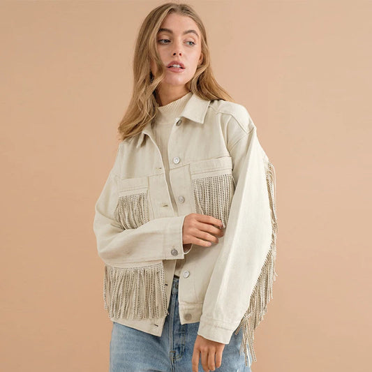 JAQUETA JEANS ANA COM FRANJAS