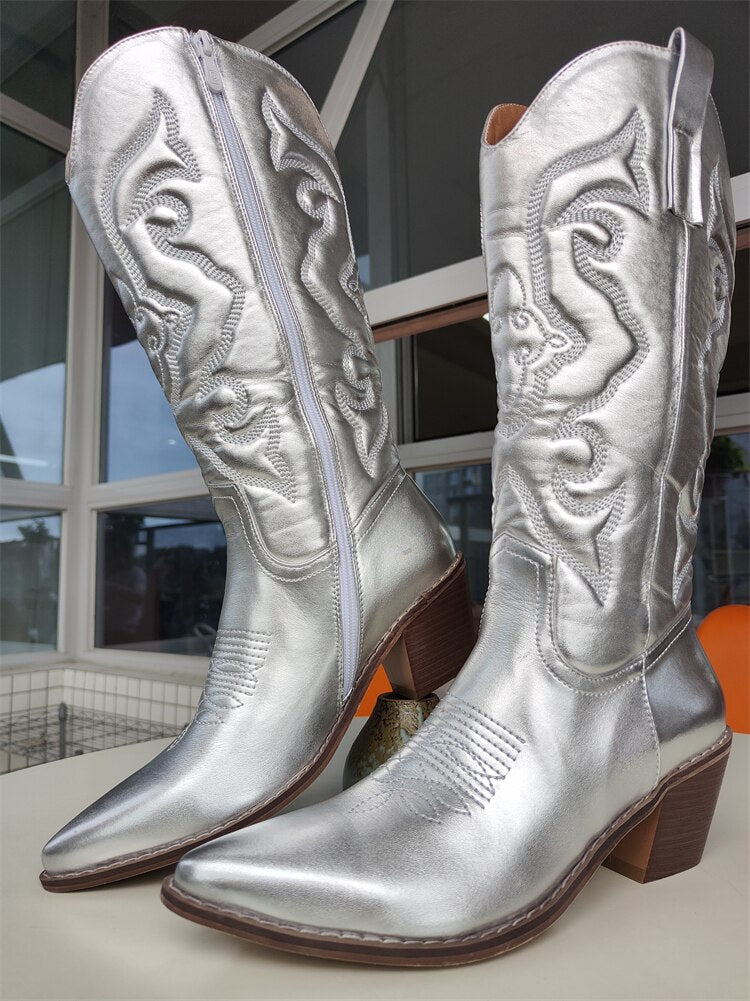 BOTA NAIARA MODELO TEXANA WESTERN METALIZADA CANO ALTO