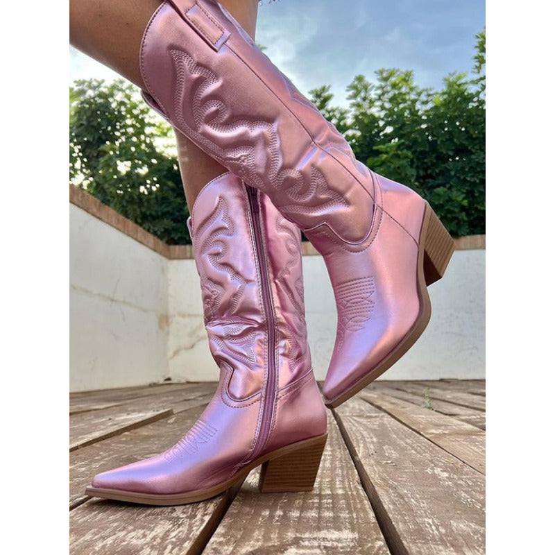 BOTA NAIARA MODELO TEXANA WESTERN METALIZADA CANO ALTO
