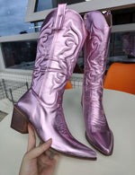 BOTA NAIARA MODELO TEXANA WESTERN METALIZADA CANO ALTO