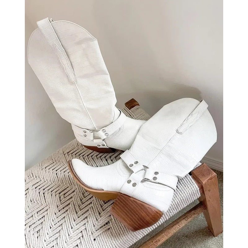 BOTA MARIA MODELO TEXANA WESTERN COWGIRL OFF WHITE