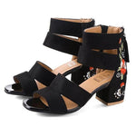 SANDÁLIA FEMININA SALTO GROSSO BORDADA FLORAL - Dona Miss