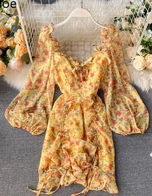 VESTIDO ANA AMARELO FLORAL PRIMAVERA VERÃO RETRO - Dona Miss