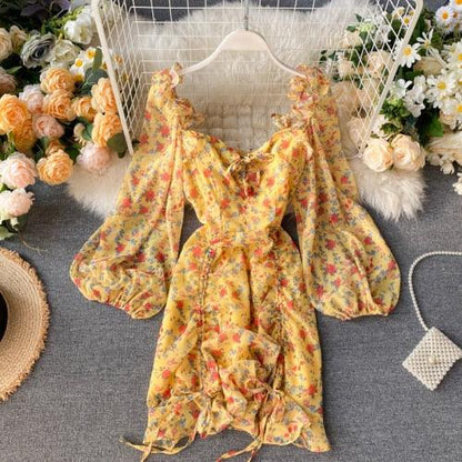 VESTIDO ANA AMARELO FLORAL PRIMAVERA VERÃO RETRO - Dona Miss