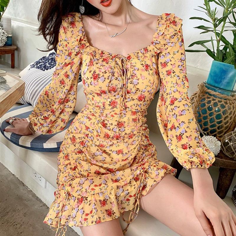 VESTIDO ANA AMARELO FLORAL PRIMAVERA VERÃO RETRO - Dona Miss