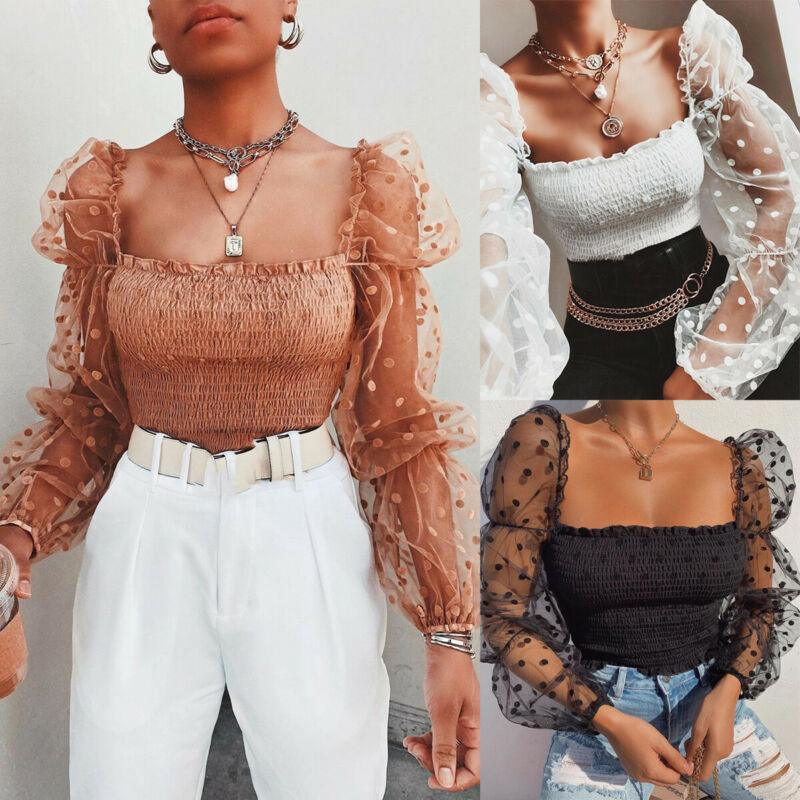 BLUSA FEMININA PÓA MANGAS BUFFANTES TRANSPARENTE BEGE - Dona Miss