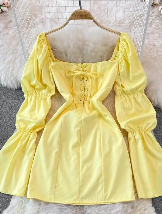 VESTIDO BIANCA AMARELO MANGA LONGA COLEÇÃO 2023 - Dona Miss