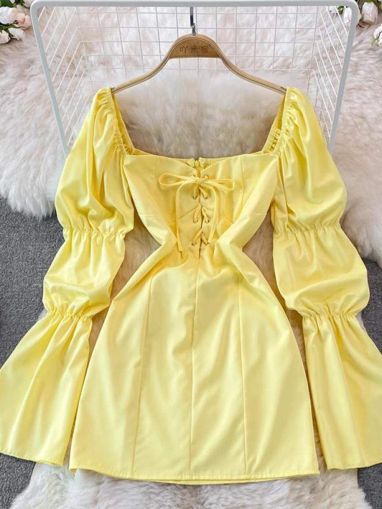 VESTIDO BIANCA AMARELO MANGA LONGA COLEÇÃO 2023 - Dona Miss